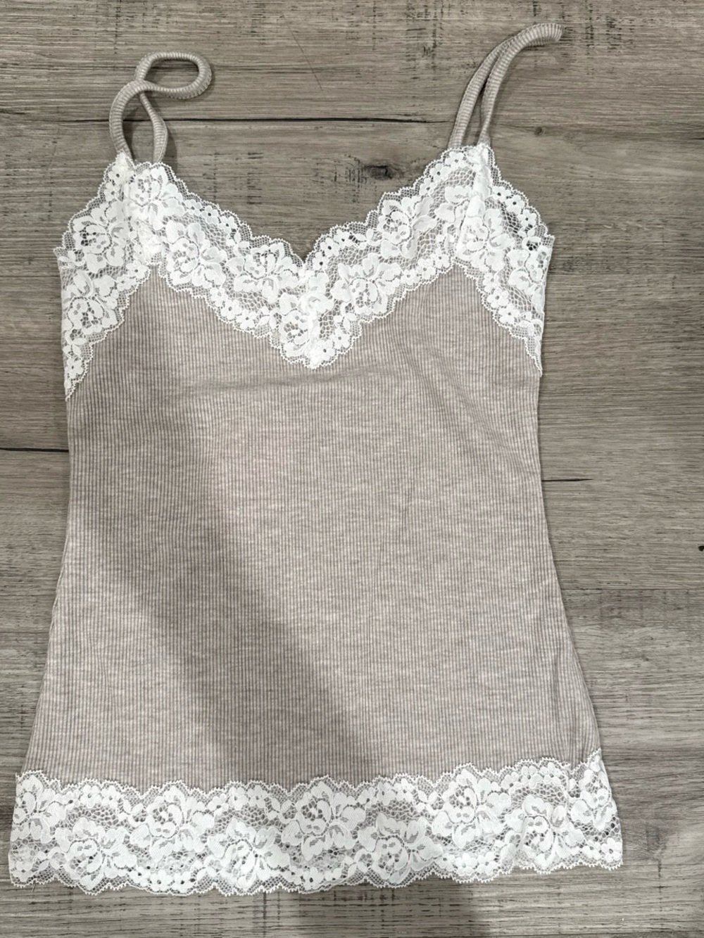 Edikted Beige Ribbed Lace-Trim Camisole